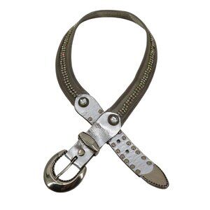 Sand Castle Womens Silver Tone Leather Metal Mesh Studded Rhinestone Belt VTG